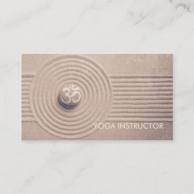 YOGA Zen Garden and OM symbol Pebble on Raked Sand Business Card (Front)