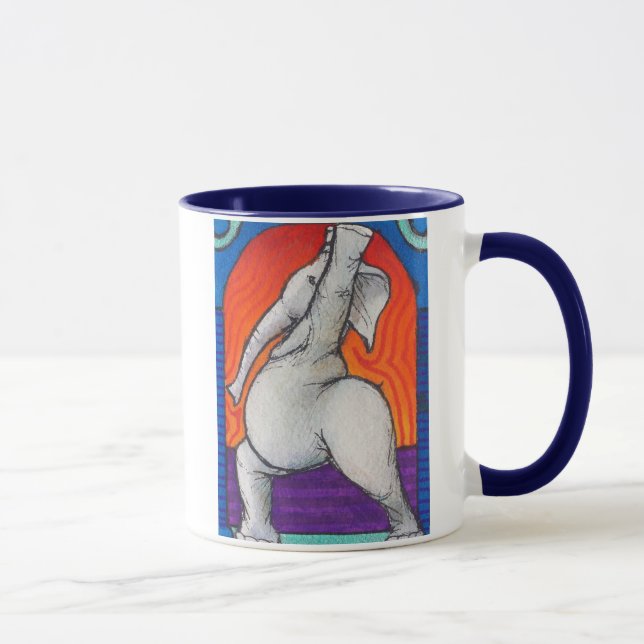 Yogaphant 4 Blue Handled Ringer Mug (Right)