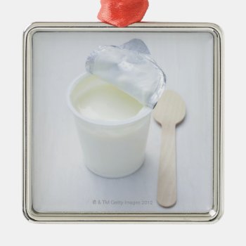 Yoghurt In Opened Disposable Cup Metal Ornament by prophoto at Zazzle