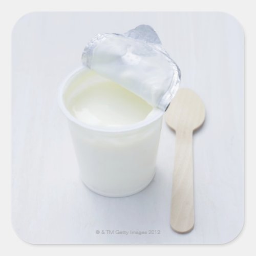 Yoghurt in opened disposable cup square sticker
