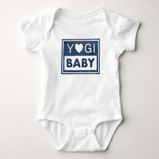 Yogi baby bodysuit with jeans pattern