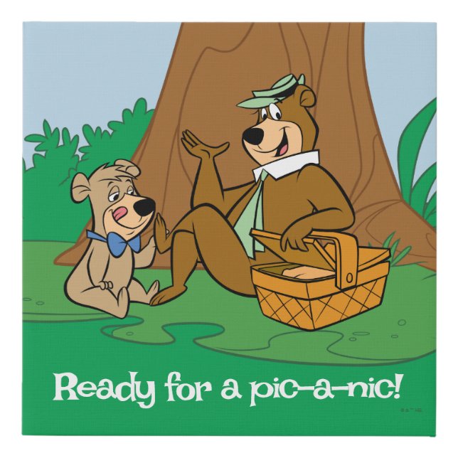 Yogi Bear and Boo-Boo Picnic Snack Faux Canvas Print (Front)