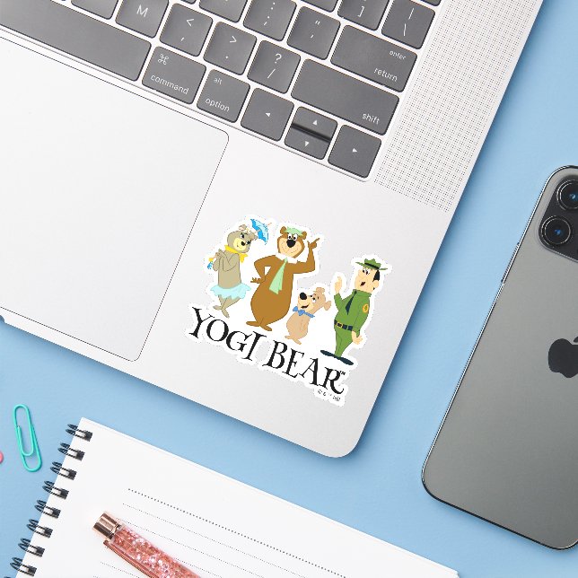 Yogi Bear and Friends Classic Pose Sticker (Laptop w/ iPhone)