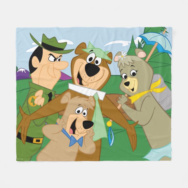 Yogi Bear and Friends Framed Forest Picture Fleece Blanket (Front (Horizontal))