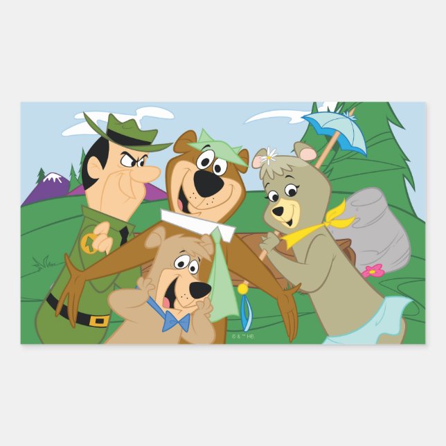 Yogi Bear and Friends Framed Forest Picture Rectangular Sticker (Front)