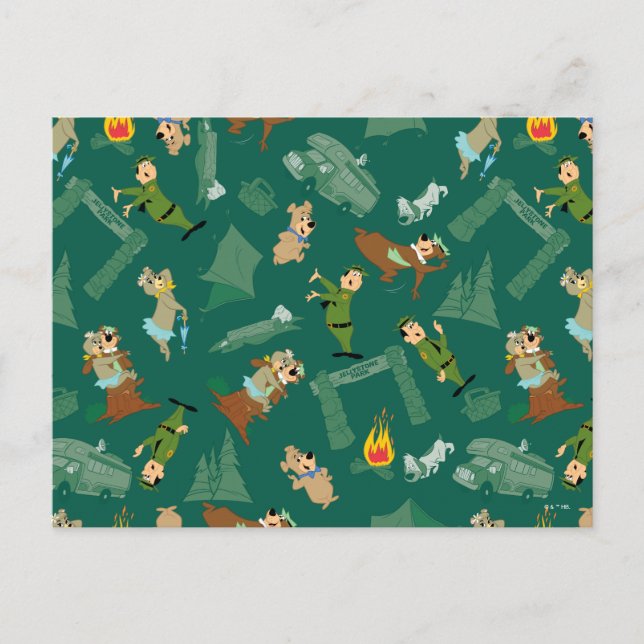 Yogi Bear and Friends Jellystone Park Camp Pattern Postcard (Front)