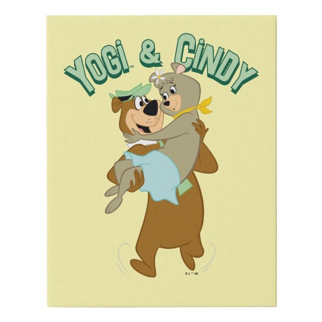 Yogi Bear Carrying Cindy Bear Faux Canvas Print (Front)