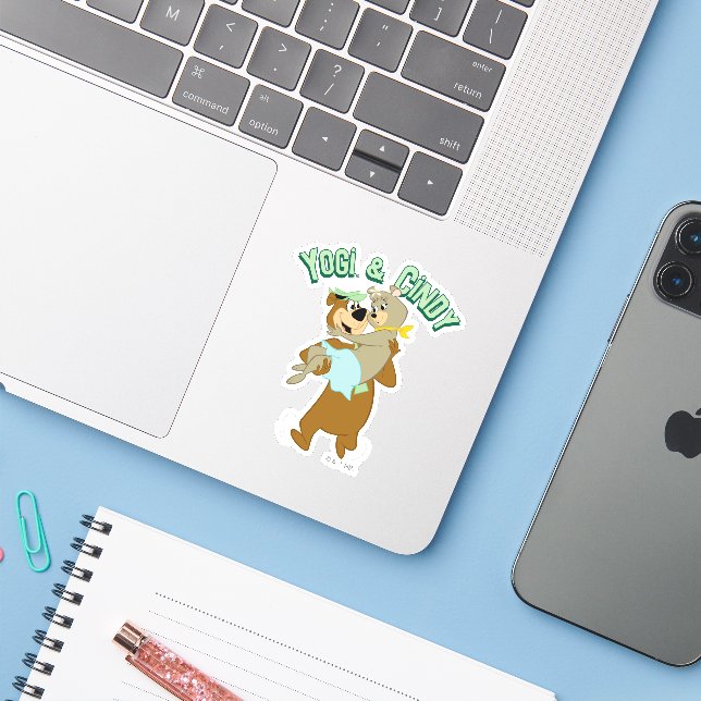 Yogi Bear Carrying Cindy Bear Sticker (Laptop w/ iPhone)