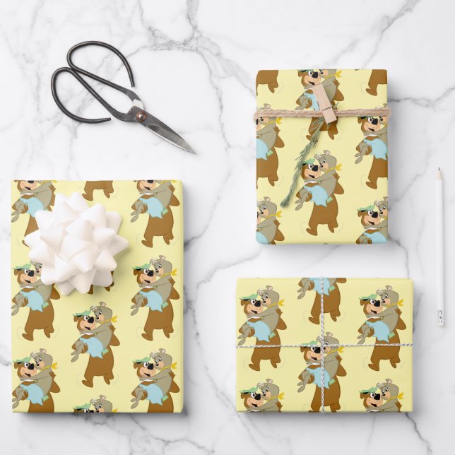 Yogi Bear Carrying Cindy Bear Wrapping Paper Sheets (Front)