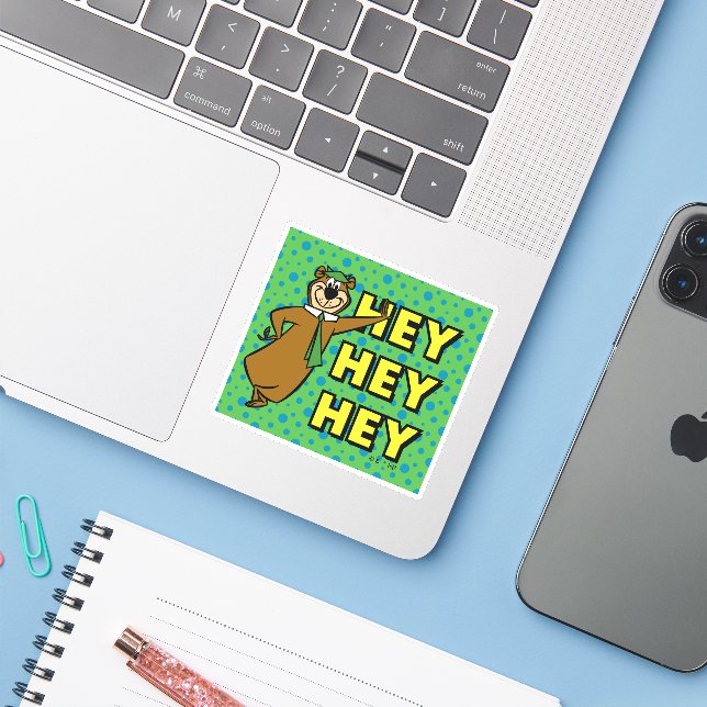 Yogi Bear Hey Hey Hey Sticker (Laptop w/ iPhone)