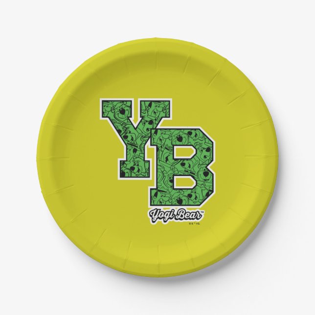 Yogi Bear Patterned Varsity Letters Paper Plates (Front)