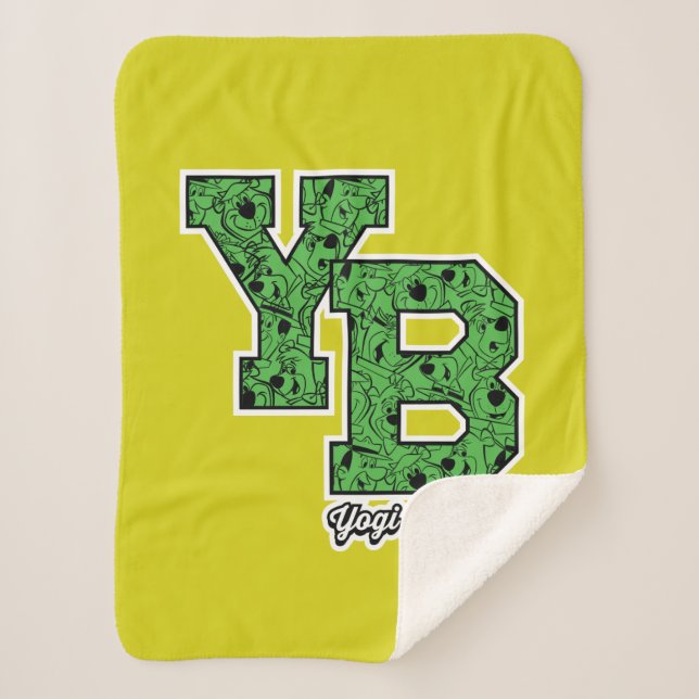 Yogi Bear Patterned Varsity Letters Sherpa Blanket (Front)