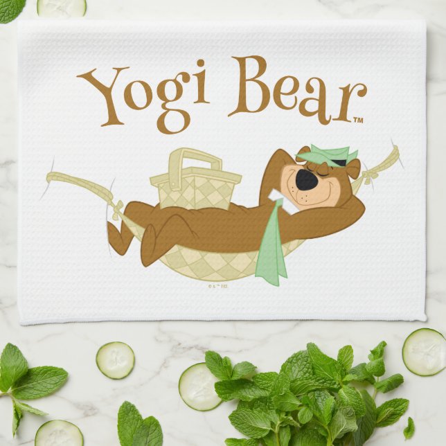 Yogi Bear Picnic Hammock Nap Time Kitchen Towel (Folded)