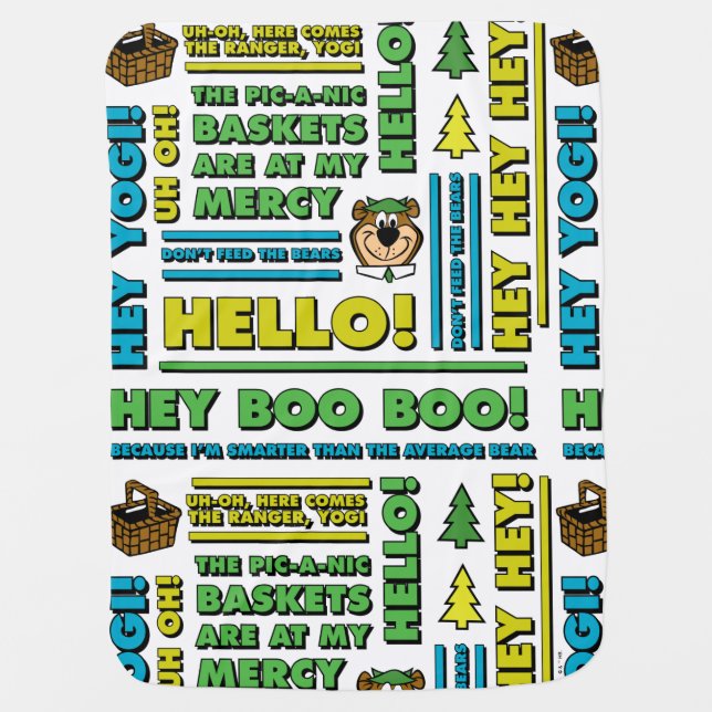 Yogi Bear's Picnic Quotes & Fun Phrases Pattern Baby Blanket (Front)