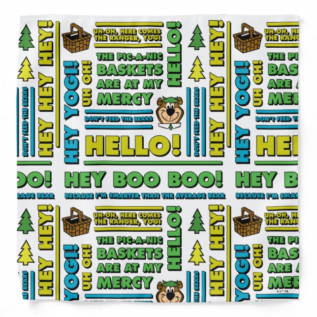 Yogi Bear's Picnic Quotes & Fun Phrases Pattern Bandana (Front)