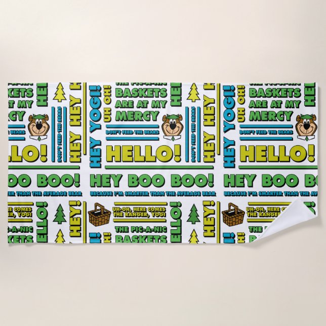 Yogi Bear's Picnic Quotes & Fun Phrases Pattern Beach Towel (Front)