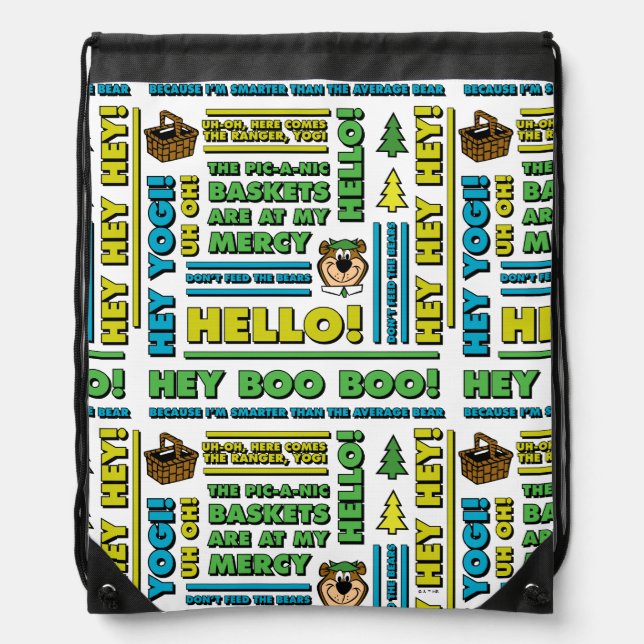 Yogi Bear's Picnic Quotes & Fun Phrases Pattern Drawstring Bag (Front)