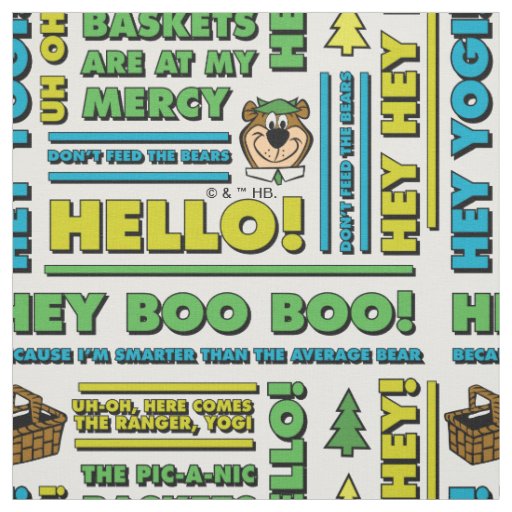 Yogi Bear's Picnic Quotes & Fun Phrases Pattern Fabric