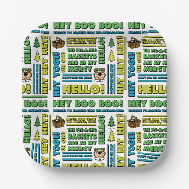 Yogi Bear's Picnic Quotes & Fun Phrases Pattern Paper Plates (Front)