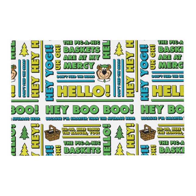 Yogi Bear's Picnic Quotes & Fun Phrases Pattern Placemat (Front)