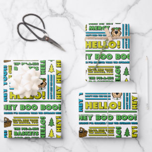 Yogi Bear's Picnic Quotes & Fun Phrases Pattern Wrapping Paper Sheets