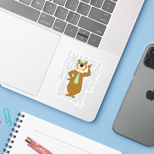 Yogi "Smarter Than The Average Bear" Sticker (Laptop w/ iPhone)