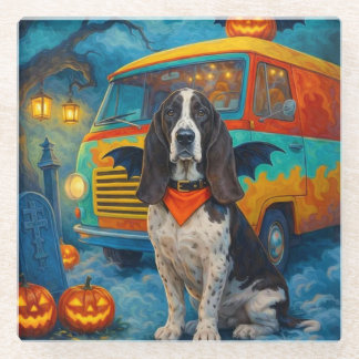 Yogi the Basset Hound as a Vampire Glass Coaster