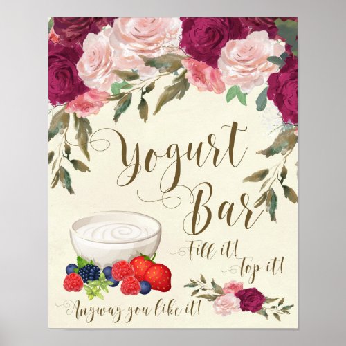 yogurt bar sign wedding ivory pink floral