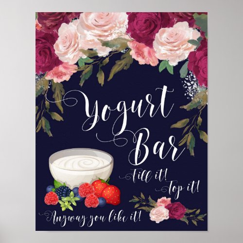 yogurt bar sign wedding navy pink floral