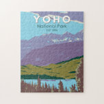 Yoho National Park Canada Travel Art Vintage Jigsaw Puzzle<br><div class="desc">Yoho National Park vector art design. The Park is in the Rocky Mountains,  in eastern British Columbia,  Canada. Waterfalls include Wapta Falls,  on the Kicking Horse River,  and towering Takakkaw.</div>