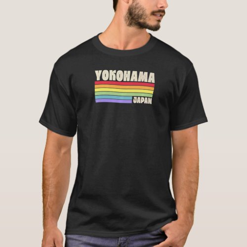 Yokohama Japan Rainbow Gay Pride Merch Retro 70s 8 T_Shirt
