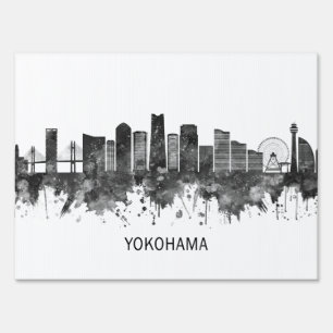 Yokohama Japan Skyline BW Sign
