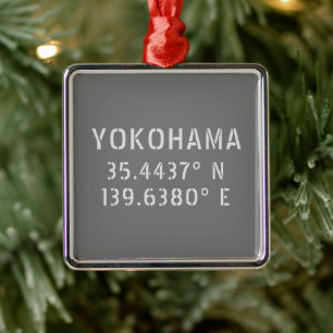 Yokohama Latitude & Longitude   Metal Ornament