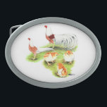 Yokohama Red Shoulder Family Oval Belt Buckle<br><div class="desc">Yokohamas are elegant chickens with long,  pheasant-like bodies and sweeping tails.</div>