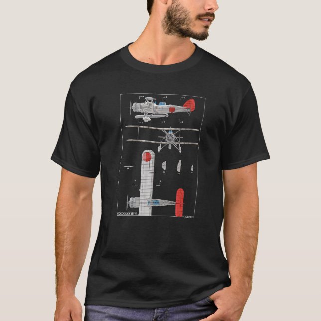 Yokosuka B4Y Japanese WW2 Biplane Diagram Premium T-Shirt (Front)