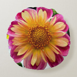 Yolanda Yellow Dahlia Round Pillow
