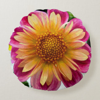 Yolanda Yellow Dahlia Round Pillow