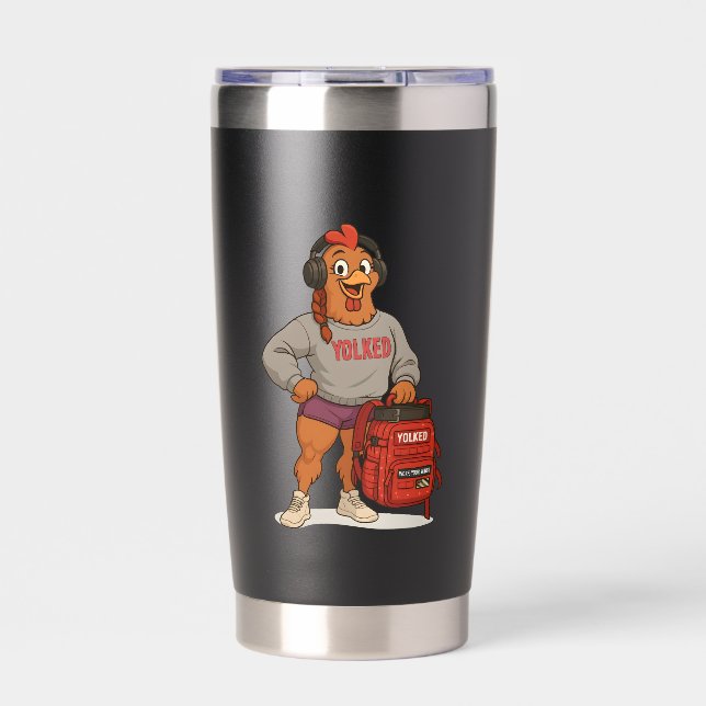 Yolked Gym Hen – Funny Chicken Fitness Workout Insulated Tumbler (Front)