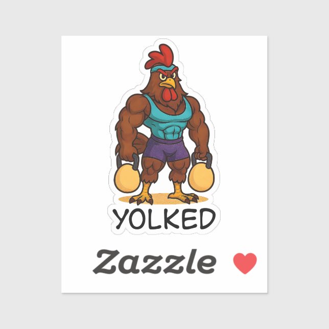 Yolked Rooster – Funny Strong Chicken Kettlebell Sticker (Sheet)