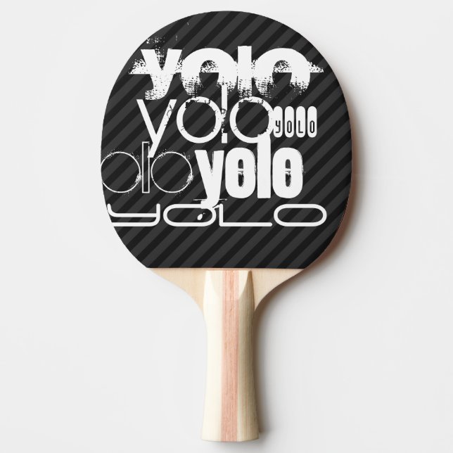 Yolo; Black & Dark Gray Stripes Ping Pong Paddle (Front)