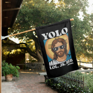 YOLO LOL JK BRB Jesus Funny Easter House Flag