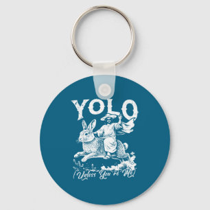Yolo unless are christian riding bunny easter men keychain