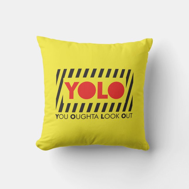 YOLO w/ Red Caution Throw Pillow (Front)