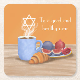 Yom Kippur Break-the-Fast: Coffee, Pomegranates Square Paper Coaster