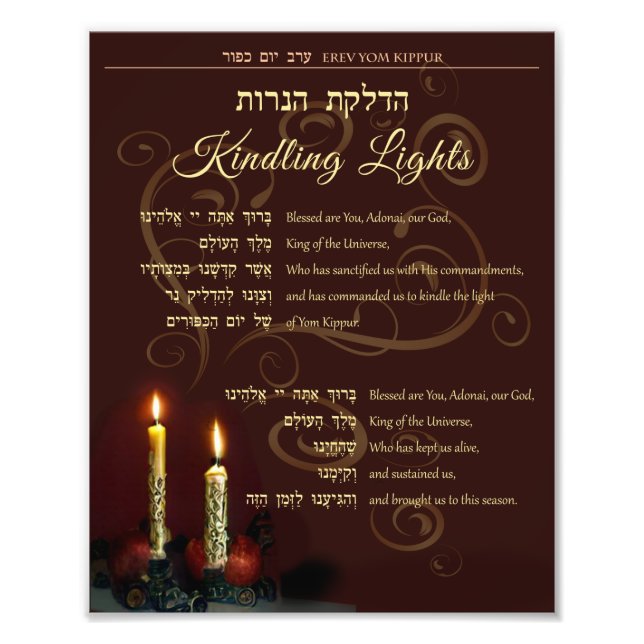 Yom Kippur Kindling Lights Hebrew English Prayer Photo Print (Front)