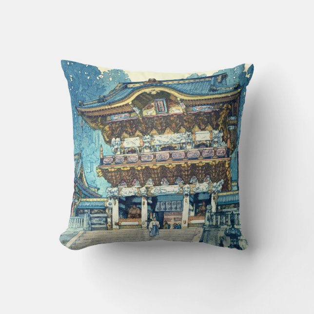 Yomeimon Gate, Hiroshi Yoshida, Woodcut Throw Pillow (Front)
