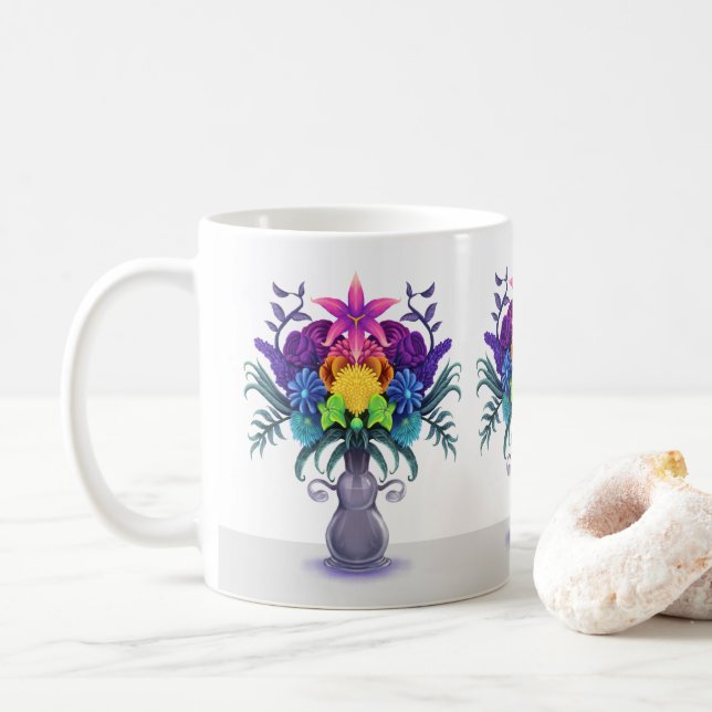 "Yoni" - Colorful Floral Bouquet Mug (With Donut)
