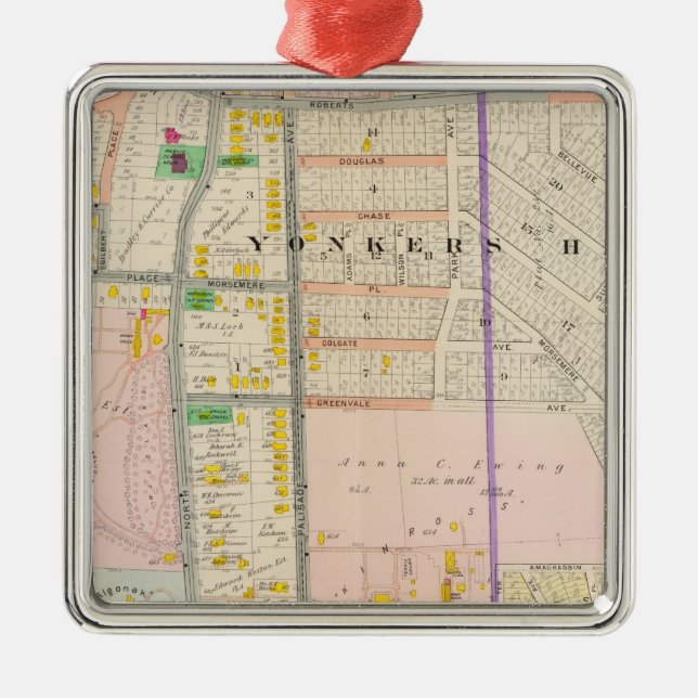 Yonkers NY Map Atlas Metal Ornament (Front)
