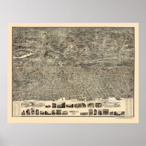 Yonkers NY Panoramic Map _ 1899 Poster
