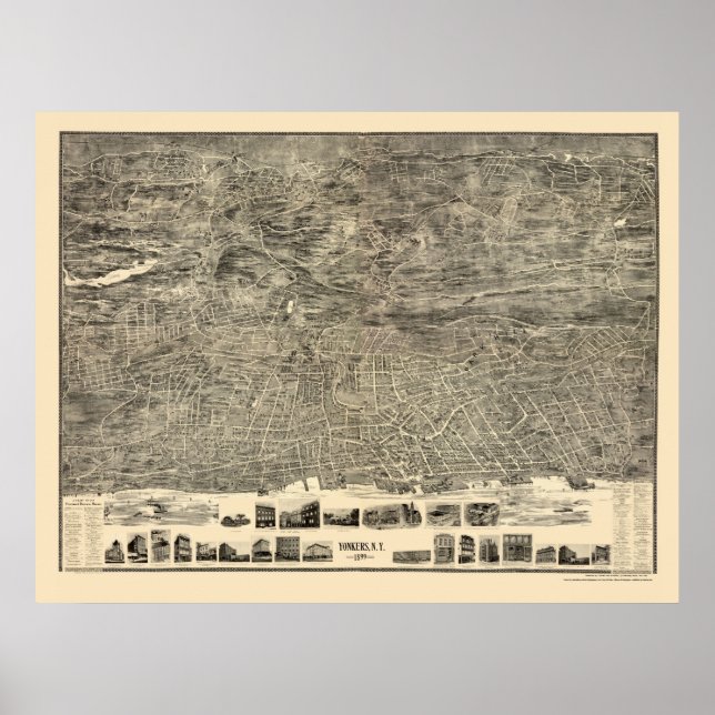 Yonkers, NY Panoramic Map - 1899 Poster (Front)